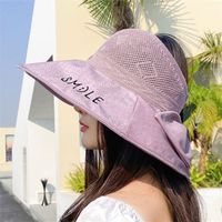 Summer New Foldable Empty Top Women Letter Bow Sun Hat main image 4