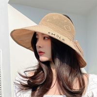 Summer New Foldable Empty Top Women Letter Bow Sun Hat main image 5