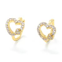 Korean Style Heart Shaped Hollowed Inlaid Zircon Copper Ear Buckle Wholesale main image 1