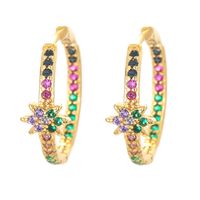 Simple Inlaid Colorful Zircon Pentagram Copper Ear Buckle Earrings Wholesale main image 3