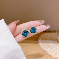 Boucles D'oreilles Carrées Géométriques En Cristal Bleu Mode main image 5