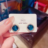 Fashion Blue Crystal Geometric Square Earrings sku image 2