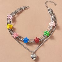 Fashion Flower Multi-layer Retro Alloy Heart-shaped Necklace main image 3