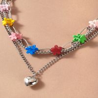 Fashion Flower Multi-layer Retro Alloy Heart-shaped Necklace main image 5