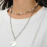 Simple Alloy Necklace Retro Pearl Pendant Clavicle Chain main image 1