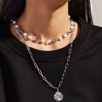 Simple Alloy Necklace Retro Pearl Pendant Clavicle Chain main image 3