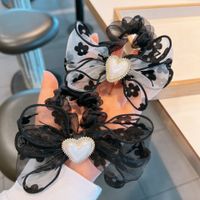 Fashion Retro Organza Flocking Small Flower Bow Rhinestone Hair Ring main image 2