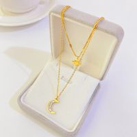Fashion Muilt-layer Titanium Steel Moon Star Plated 18k Gold Necklace main image 3