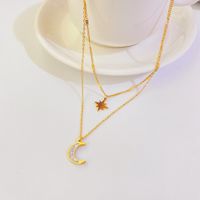 Fashion Muilt-layer Titanium Steel Moon Star Plated 18k Gold Necklace main image 2