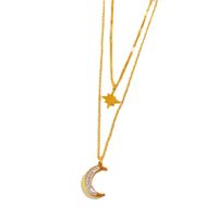 Fashion Muilt-layer Titanium Steel Moon Star Plated 18k Gold Necklace main image 6