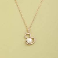 Fashion Inlaid Zirconium Pearl Gourd Pendent 925 Sterling Silver Necklace main image 2