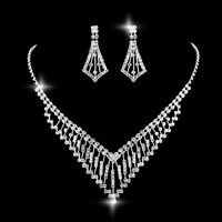 Fashion Hollow  Rhinestone Earrings Necklace Earrings Jewelry Two-piece Set sku image 1