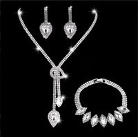 Fashion Water Drop Imitation Glass Rhinestone Long Pendent Necklace Earrings Set sku image 3