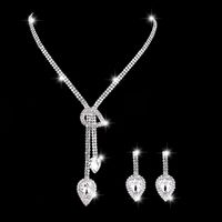 Fashion Water Drop Imitation Glass Rhinestone Long Pendent Necklace Earrings Set sku image 2