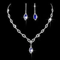Simple Copper Claw Chain Rhinestone Royal Blue Horse Eye Earrings Necklace Set sku image 1