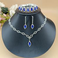 Simple Copper Claw Chain Rhinestone Royal Blue Horse Eye Earrings Necklace Set sku image 2