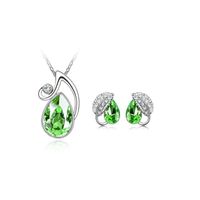 Fashion Water Drop Crystal Necklace Acacia Leaf Earrings Two-piece Set sku image 2