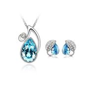 Fashion Water Drop Crystal Necklace Acacia Leaf Earrings Two-piece Set sku image 1
