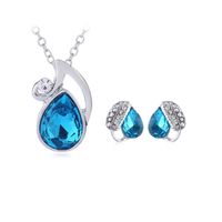 Fashion Water Drop Crystal Necklace Acacia Leaf Earrings Two-piece Set sku image 3