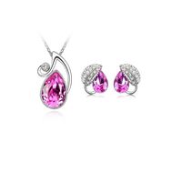 Fashion Water Drop Crystal Necklace Acacia Leaf Earrings Two-piece Set sku image 5