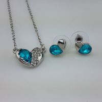 Wholesale Fashion Half Heart Inlaid Crystal Pendent Earring Necklace Set sku image 1
