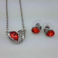 Wholesale Fashion Half Heart Inlaid Crystal Pendent Earring Necklace Set sku image 2