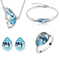 Fashion Butterfly Crystal Full Diamond Necklace Ear Stud Ring Bracelet Four-piece Set sku image 2
