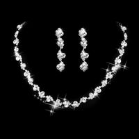 Bridal Necklace Earrings Two-piece Alloy Silver-plated Claw Chain Rhinestone Jewelry sku image 7