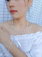 Bridal Necklace Earrings Two-piece Alloy Silver-plated Claw Chain Rhinestone Jewelry sku image 9