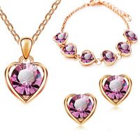 Wholesale Fashion Heart Elements Diamond Bracelet Earrings Necklace Set sku image 1