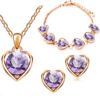 Wholesale Fashion Heart Elements Diamond Bracelet Earrings Necklace Set sku image 2