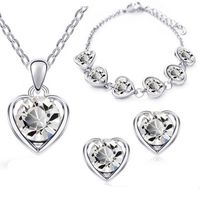 Wholesale Fashion Heart Elements Diamond Bracelet Earrings Necklace Set sku image 6