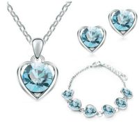 Wholesale Fashion Heart Elements Diamond Bracelet Earrings Necklace Set sku image 7