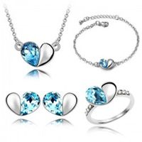Peach Heart Crystal Pendant Necklace Bracelet Ring Stud Earrings Four-piece Set sku image 1