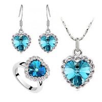 Fashion Retro Ocean Heart Alloy Earring Necklace Ring Set sku image 4