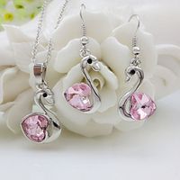 Fashion Jewelry Wholesale Swan Crystal Earrings Necklace Set sku image 1