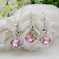 Fashion Jewelry Wholesale Swan Crystal Earrings Necklace Set sku image 9