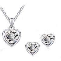 Fashion Simple Crystal Heart Pendent Alloy Necklace Earrings Set sku image 1