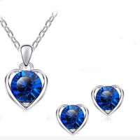 Fashion Simple Crystal Heart Pendent Alloy Necklace Earrings Set sku image 3
