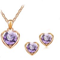 Fashion Simple Crystal Heart Pendent Alloy Necklace Earrings Set sku image 5