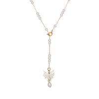 Fashion Butterfly Long Pearl Tassel Titanium Steel 18k Gold Necklace sku image 1