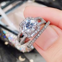 Fashion Geometric Micro-encrusted Diamond Zircon Copper Pair Ring sku image 3