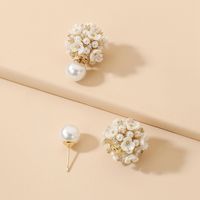 Korean Style Inlaid Zircon Pearl Flower Shaped Alloy Earrings Wholesale sku image 1