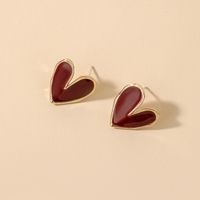 Korean Style Dripping Oil Heart Shaped Alloy Stud Earrings Wholesale sku image 1