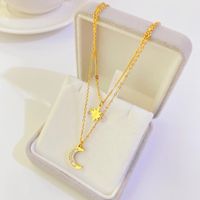 Fashion Muilt-layer Titanium Steel Moon Star Plated 18k Gold Necklace sku image 1