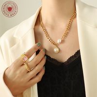 Collar De Oro De 18 Quilates De Acero Titanio Con Perlas De Agua Dulce Retro A La Moda main image 4
