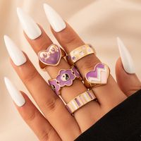 Fashion Contrast Color Heart Flower Bead Butterfly Oil Drip Ring Set main image 8