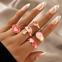 Fashion Contrast Color Heart Flower Bead Butterfly Oil Drip Ring Set main image 10