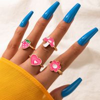 Fashion Contrast Color Heart Flower Bead Butterfly Oil Drip Ring Set main image 12