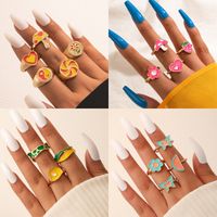 Fashion Contrast Color Heart Flower Bead Butterfly Oil Drip Ring Set sku image 2